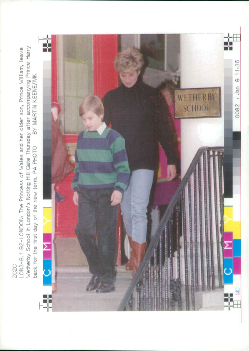 Prince William, Duke of Cambridge with the Princess of Wales. - Vintage Photograph