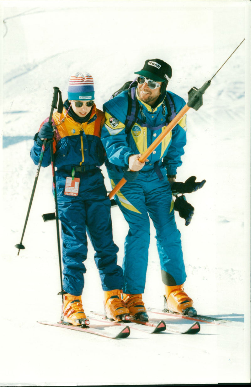 Prince William with his father Prince Charles. - Vintage Photograph