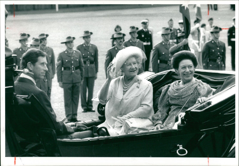 Prince Charles, The Queen Mother and Princess Margaret. - Vintage Photograph