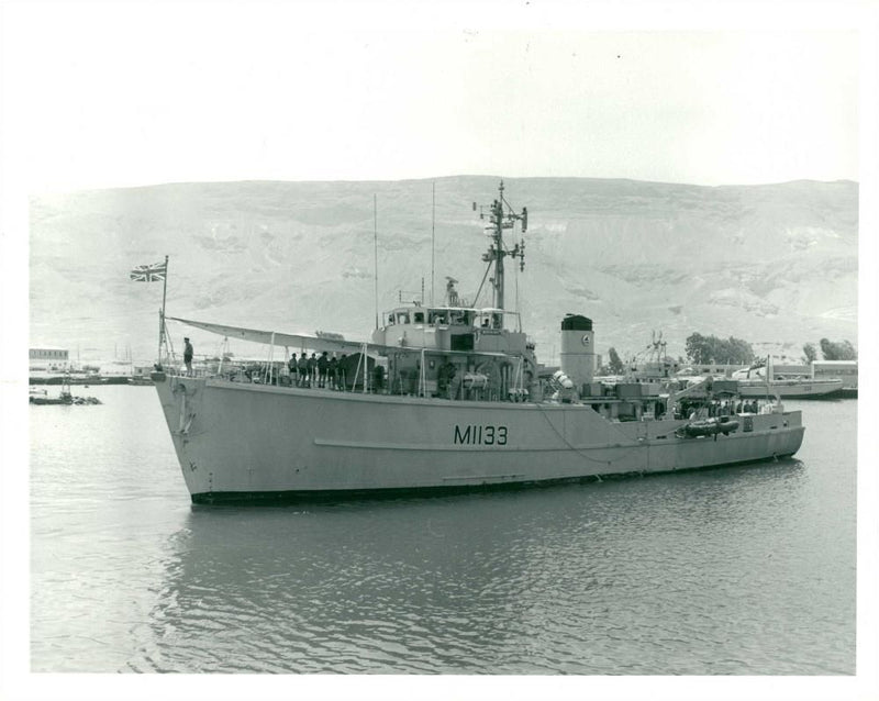 H.M.S. Bossington Leaves Adabiya for Patrol During the Royal Navy Minehunting Operations - Vintage Photograph