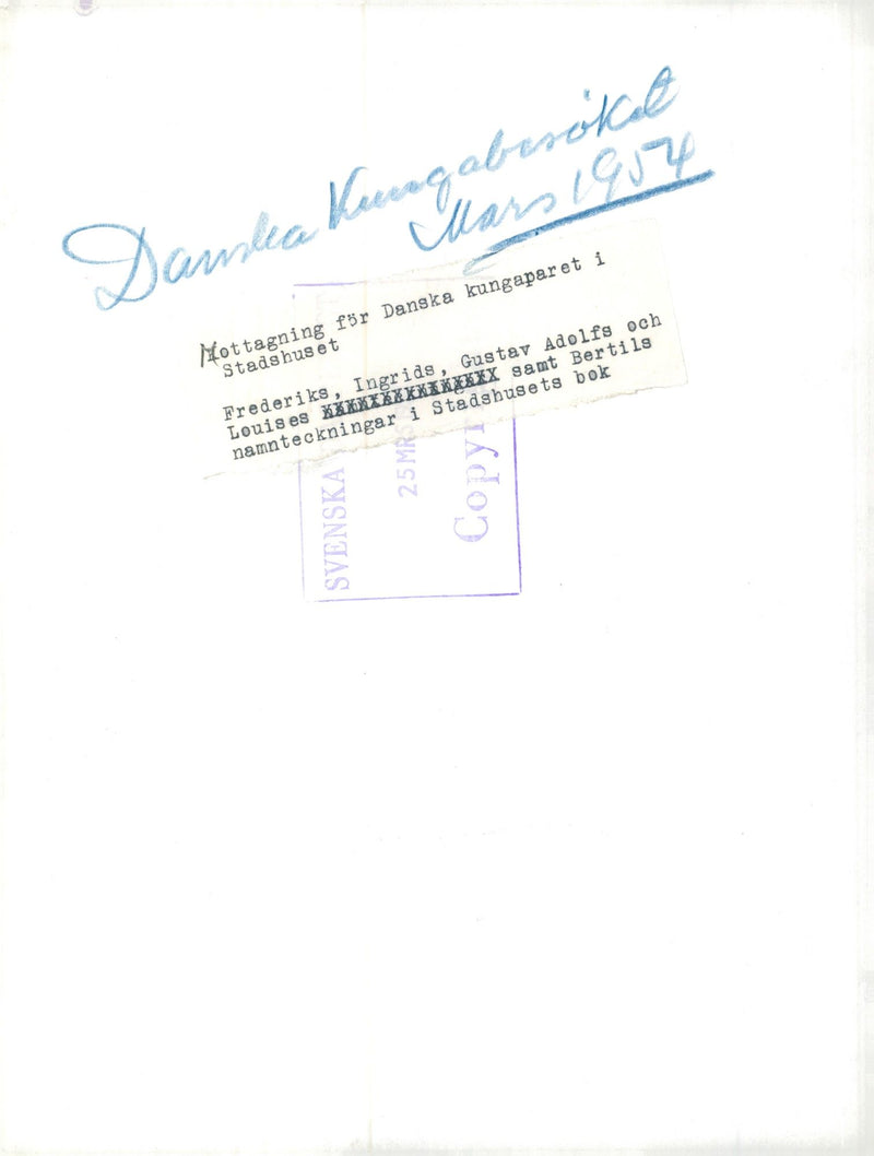 King Frederik of Denmark, Queen Ingrid, King Gustaf VI Adolf, Queen Louise and Prince Bertil's Signatures in the City Hall Guest Book - Vintage Photograph