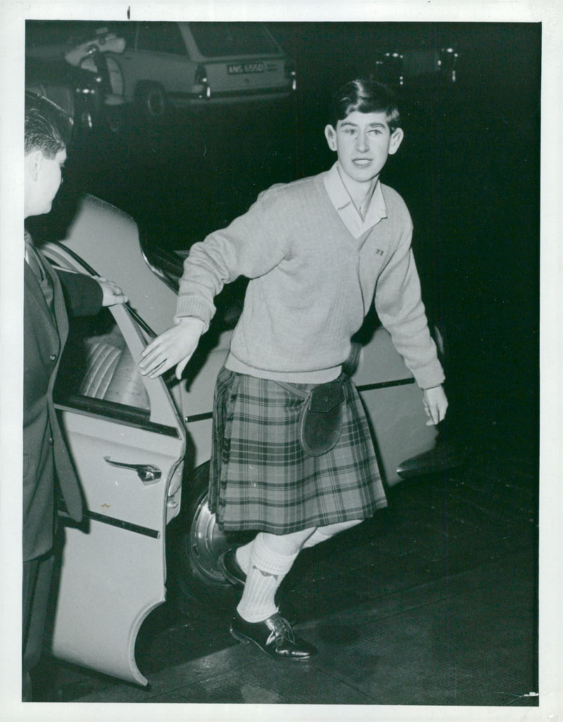 Prince Charles of Wales dressed kilt arrives at St. Giles's Cathedral. - Vintage Photograph