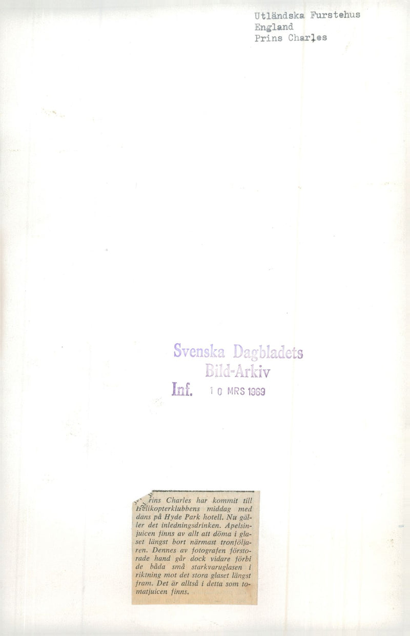 Prince Charles of Wales participated at the Helicopter Club's dinner at Hyde Park Hotel. - Vintage Photograph