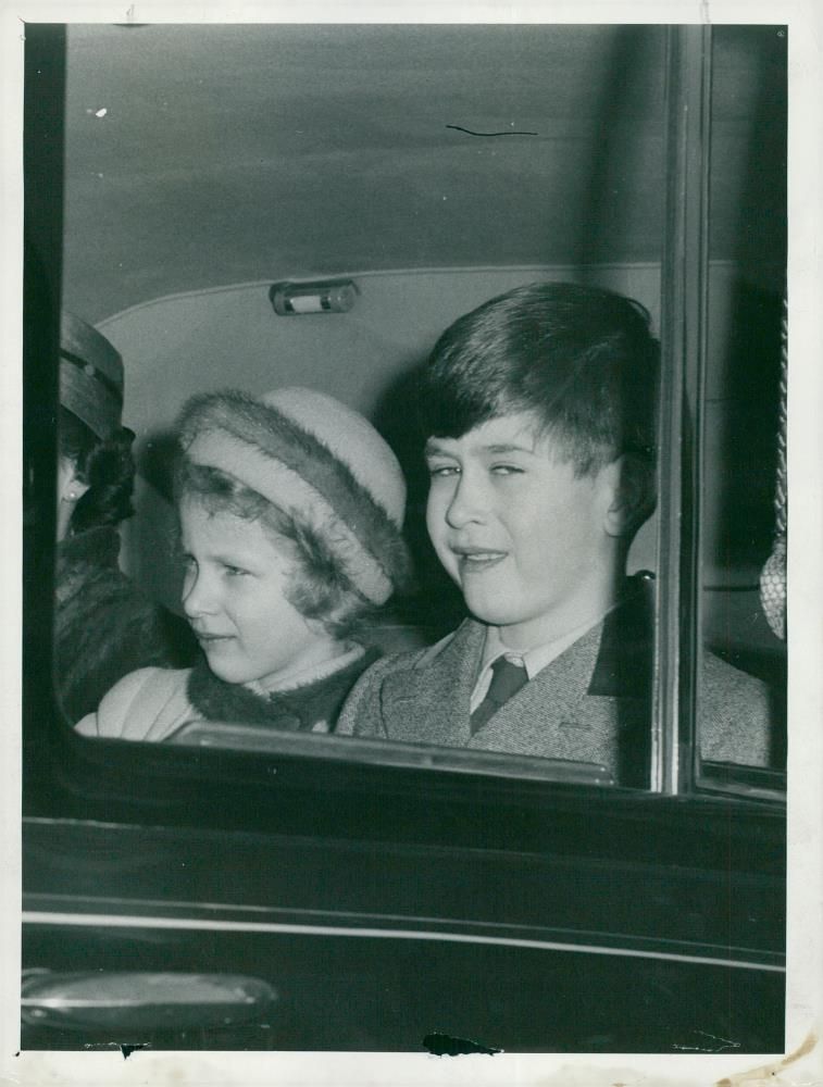 Princess Anne and Prince Charles in a car heading to school - Vintage Photograph