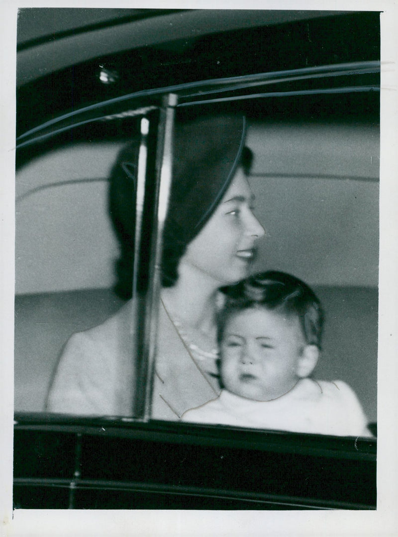 Princess Elizabeth with son Prince Charles by car on the way from Euston Station - Vintage Photograph