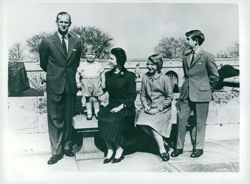 Queen Elizabeth II, Duke of Edinburgh, Prince Charles, Princess Anne and Prince Andrew - Vintage Photograph