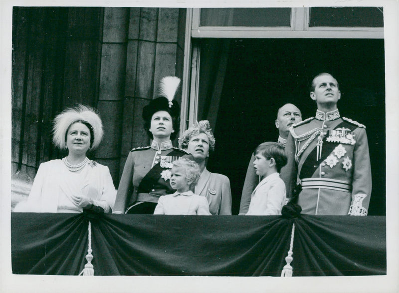 Queen Elizabeth II, Queen Elizabeth, Prince Charles, Princess Anne, Prince Philip, Company on Queen's Birthday - Vintage Photograph