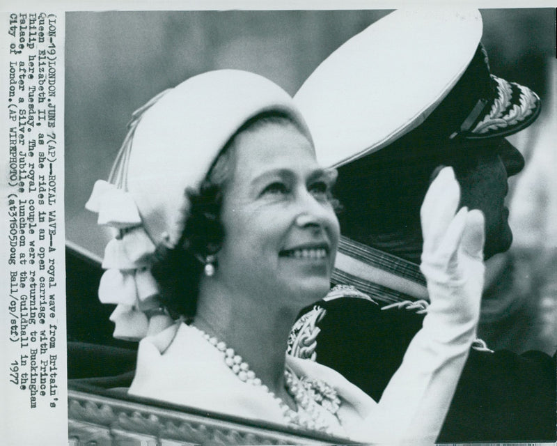 English Queen Elizabeth II during her Silver Jubilee River Progress at Buckingham Palace - Vintage Photograph