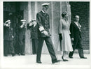 Queen Elizabeth's visit to Oslo. Queen together with King Haakon outside Town Hall - Vintage Photograph