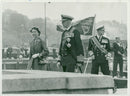 Queen Elizabeth together with King Hakon. In the background Prince Philip - Vintage Photograph