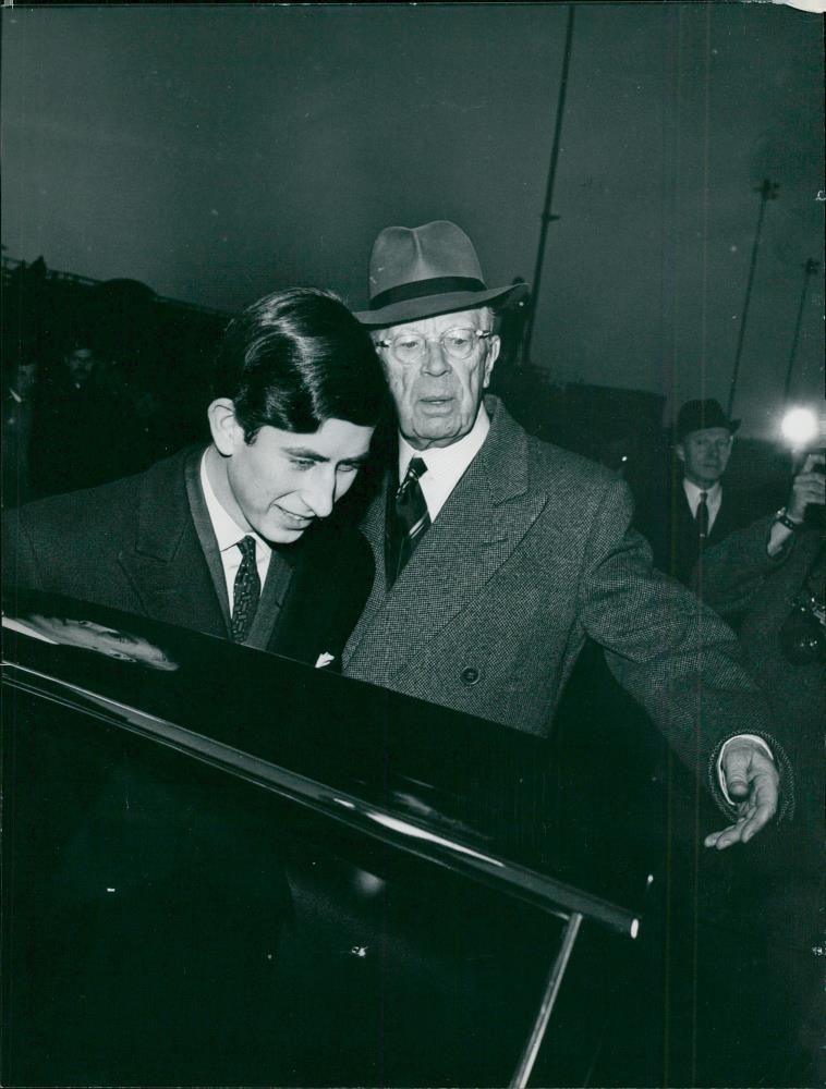 The king welcomes Prince Charles. - Vintage Photograph