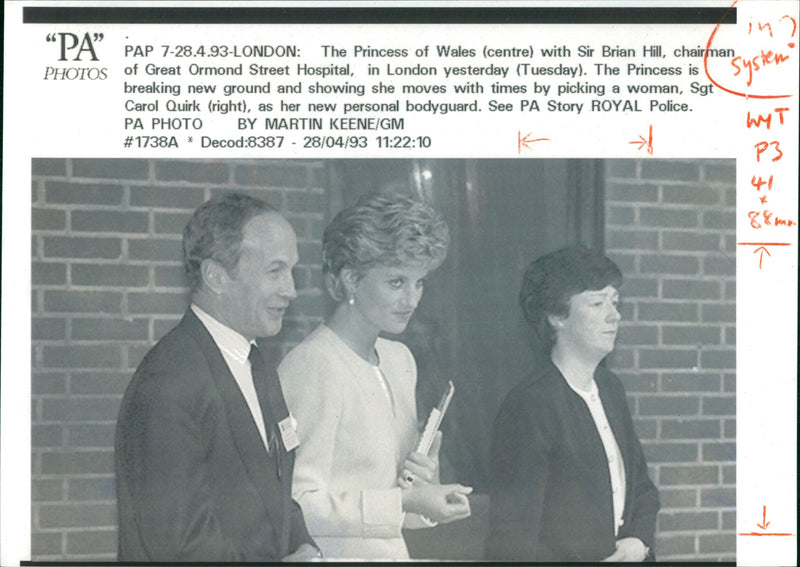 Princess Diana, Brian Hill and Carol Quirk. - Vintage Photograph