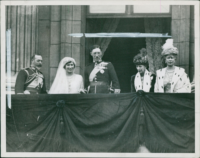 Princess Mary, Viscount Lascelles, King George V, Queen Mary and Queen Alexandra. - Vintage Photograph