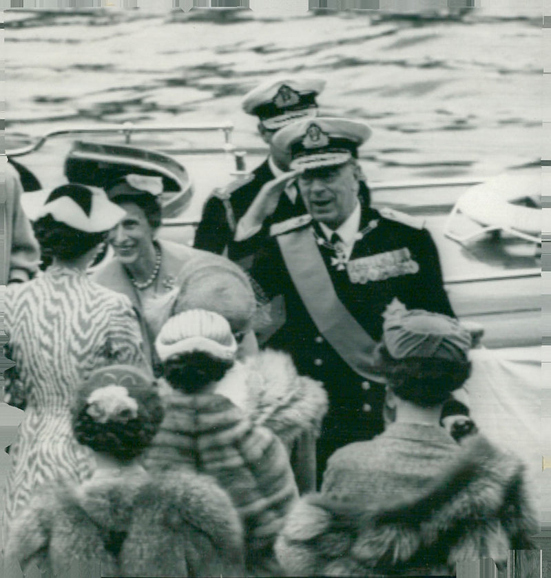 Queen Elizabeth II welcomes Queen Louise and King Gustaf VI Adolf at Westminster Pier - Vintage Photograph