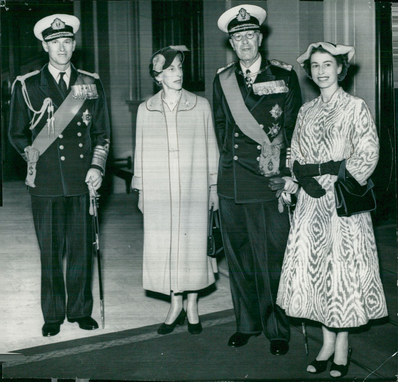 Prince Philip, Queen Louise, King Gustaf VI Adolf and Queen Elizabeth II at Buckingham Palace - Vintage Photograph