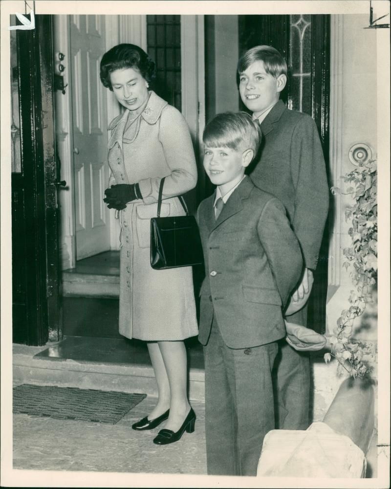 Prince Andrew, Prince Edward and Queen Elizabeth II. - Vintage Photograph