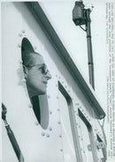 Prince Philip Duke of Edinburgh peeks out of windows on the ship Vilma - Vintage Photograph