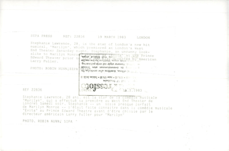 Stephanie Lawrence, British singer, music artist and actress - Vintage Photograph