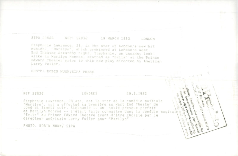 Stephanie Lawrence, British singer, music artist and actress - Vintage Photograph