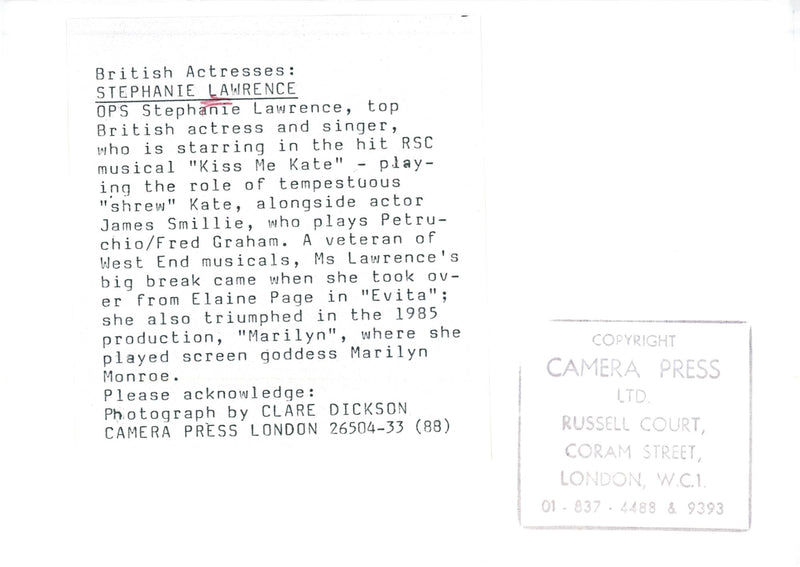 Stephanie Lawrence, British singer, music artist and actress - Vintage Photograph