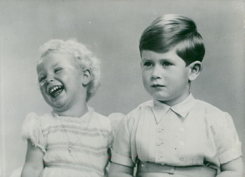 Princess Anne and his brother Prince Charles on his 4 years day. - Vintage Photograph