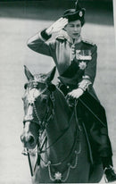 Queen Elizabeth greets his troops at the parade. - Vintage Photograph