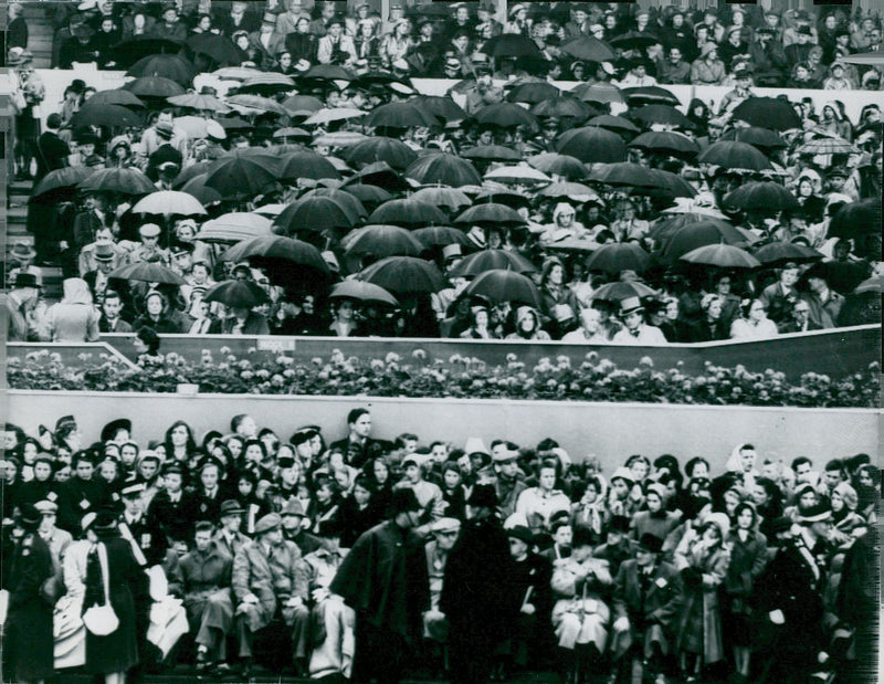 Crowds in anticipation of Queen Elizabeth II's crown procession - Vintage Photograph