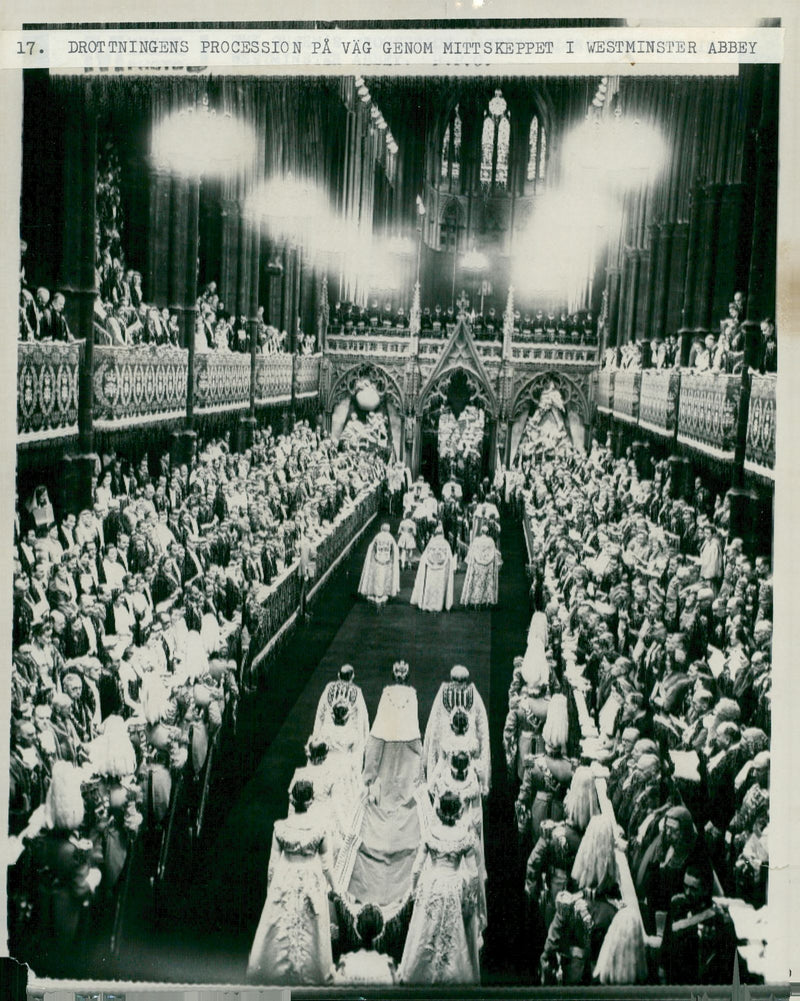 Queen Elizabeth II leads the procession through the midship of Westminster Abbey - Vintage Photograph