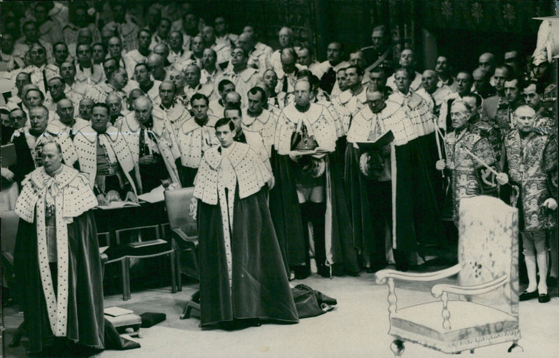 Duke of Gloucester and Duke of Kent by Queen Elizabeth II's Crown in Westminster Abbey - Vintage Photograph