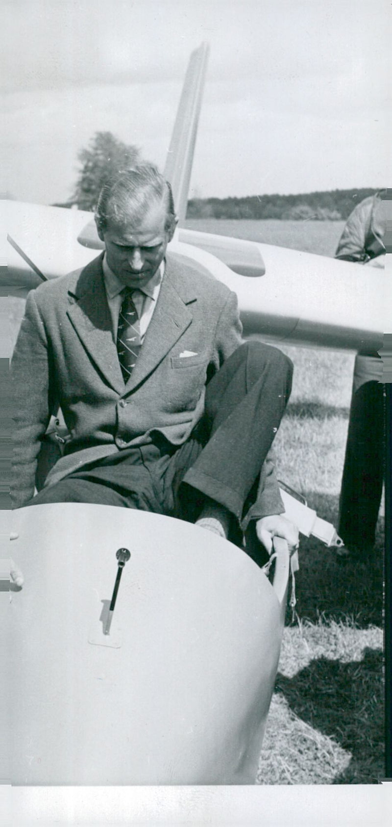 Prince Philip proves a gliding plane - Vintage Photograph