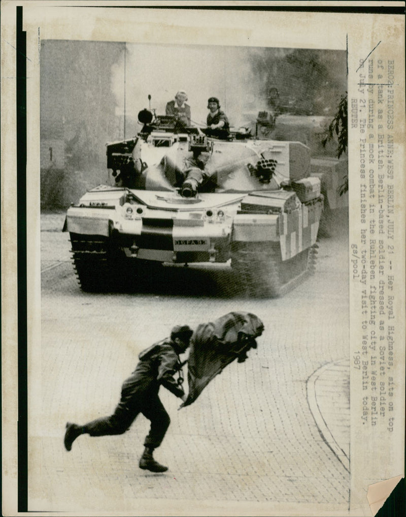 Princess Anne watching from the turret of an tank - Vintage Photograph