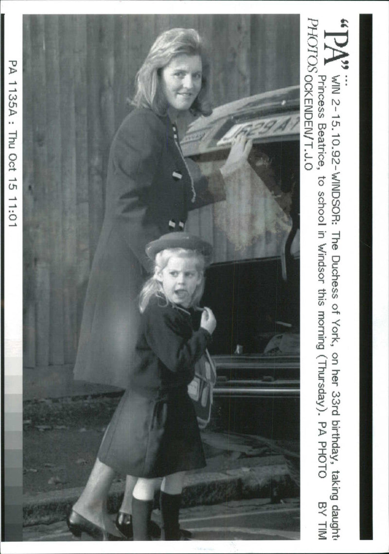 Duchess of York with Princess Beatrice. - Vintage Photograph