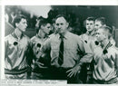 The actors Steve Hollar, Kent Poole, Gene Hackman, Scott Summers, Brad Boyle and Wade Schenck in the movie "Best Shot" - Vintage Photograph