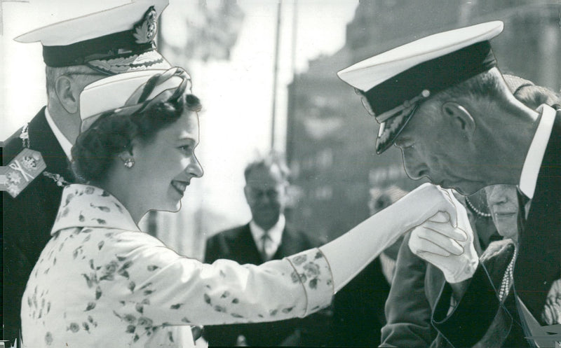 Prince Wilhelm greets Queen Elizabeth with a handshake - Vintage Photograph