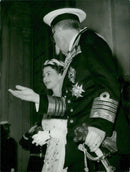 King Gustaf VI Adolf and Queen Elizabeth enter the castle - Vintage Photograph