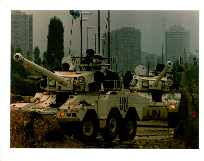 Two French UN light tanks. - Vintage Photograph