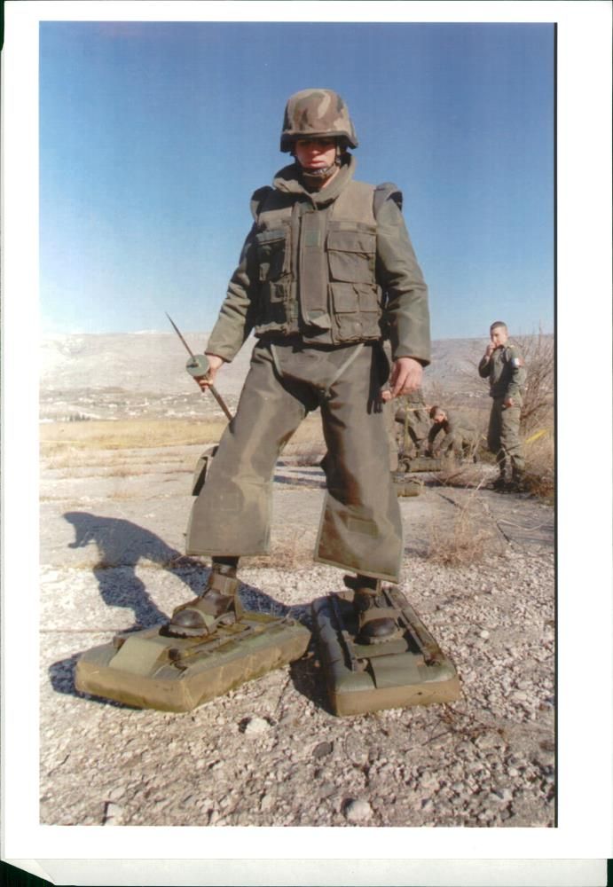 A French soldier with anti-mine. - Vintage Photograph