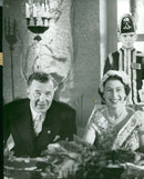 Prince Bertil and Queen Elizabeth during a lunch at the town hall. - Vintage Photograph