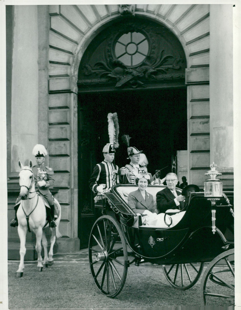 Queen Elizabeth and King took to the stadium. - Vintage Photograph