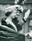 Queen Elizabeth and King Frederik go through Copenhagen in 1957 - Vintage Photograph