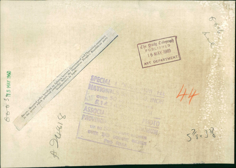 Mounted police breaking up fighting. - Vintage Photograph