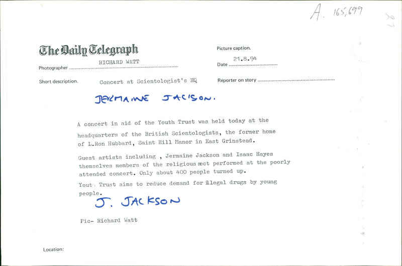 Mr.Jermaine Jackson's Concert at Scientologist's HQ - Vintage Photograph