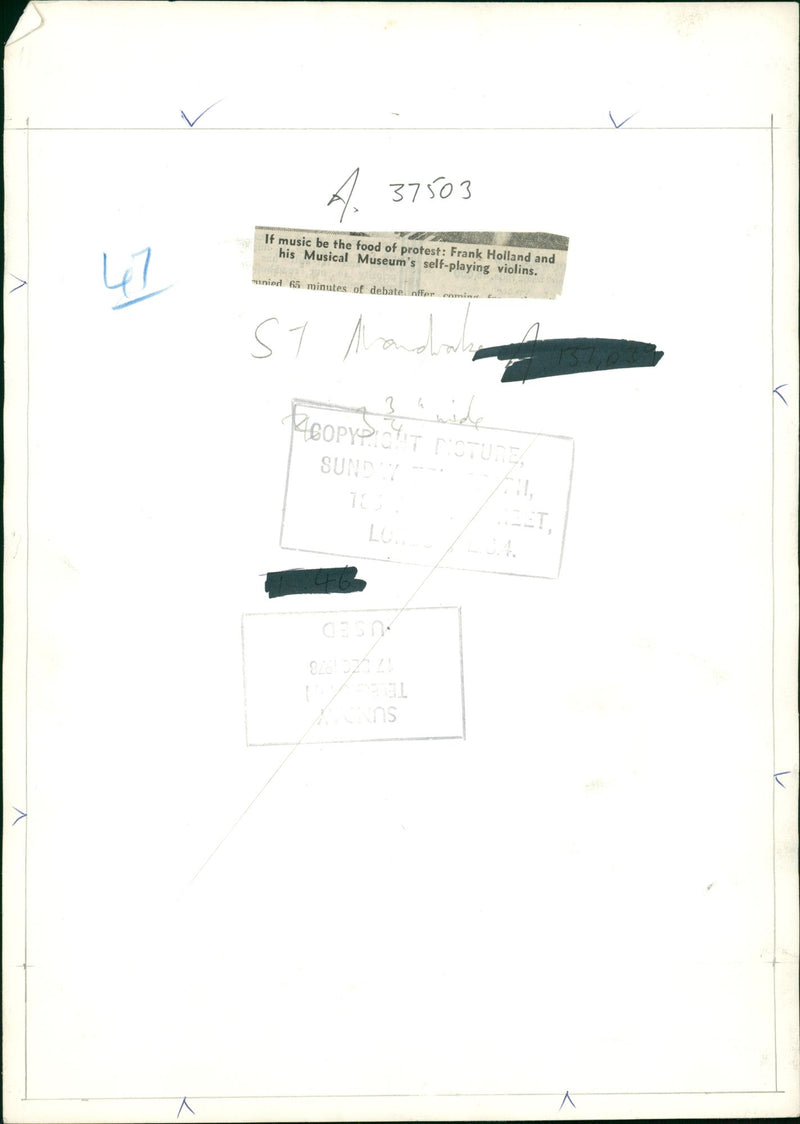 Frank Holland and His Musical Museum's Self Playing Violins - Vintage Photograph