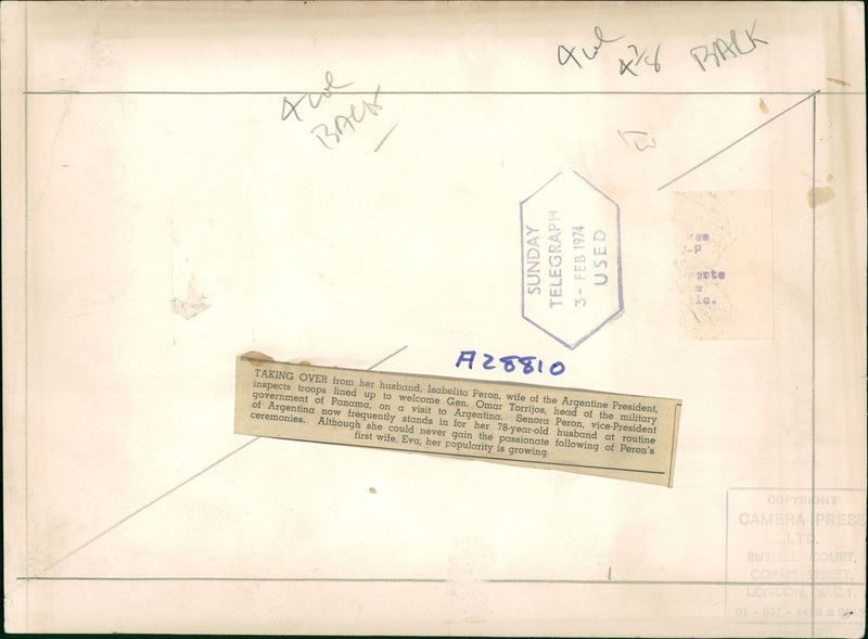 President Isabel Martinez de Peron inspects troops in Panama - Vintage Photograph