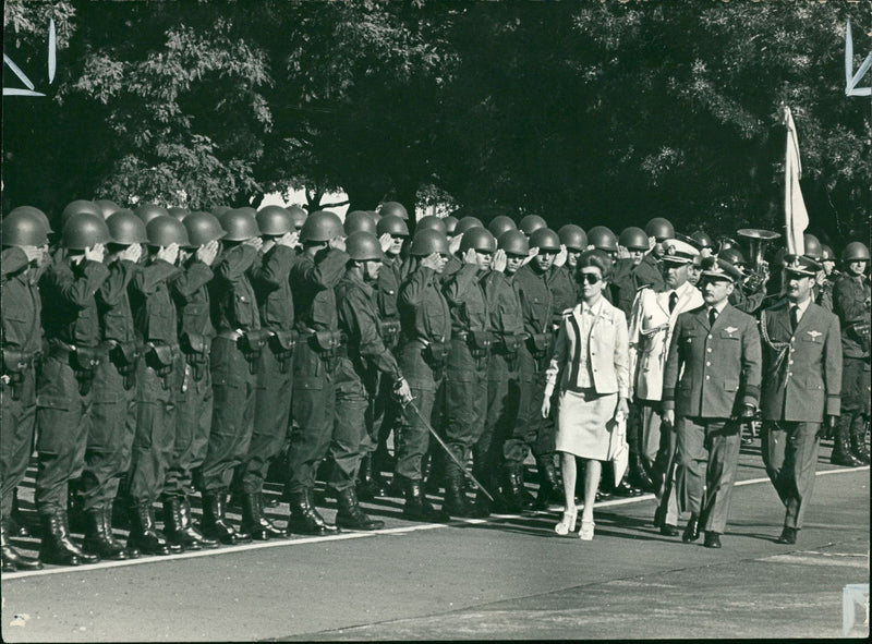 President Isabel Martinez de Peron inspects troops in Panama - Vintage Photograph