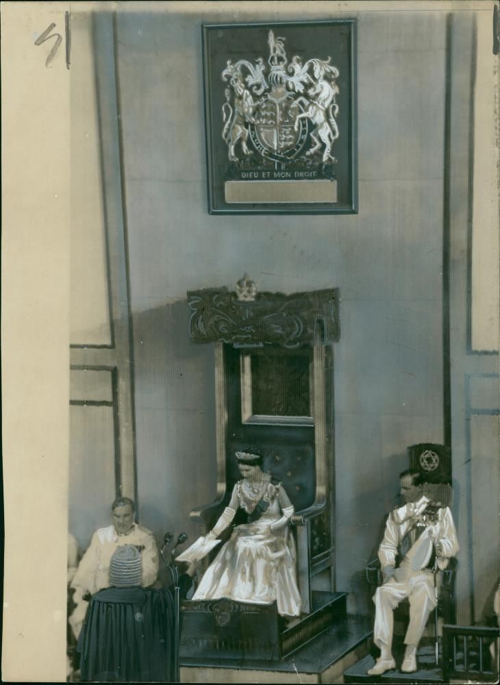 Queen Elizabeth, the Queen Mother, Duke of Edinburgh and Sir James Robertson. - Vintage Photograph