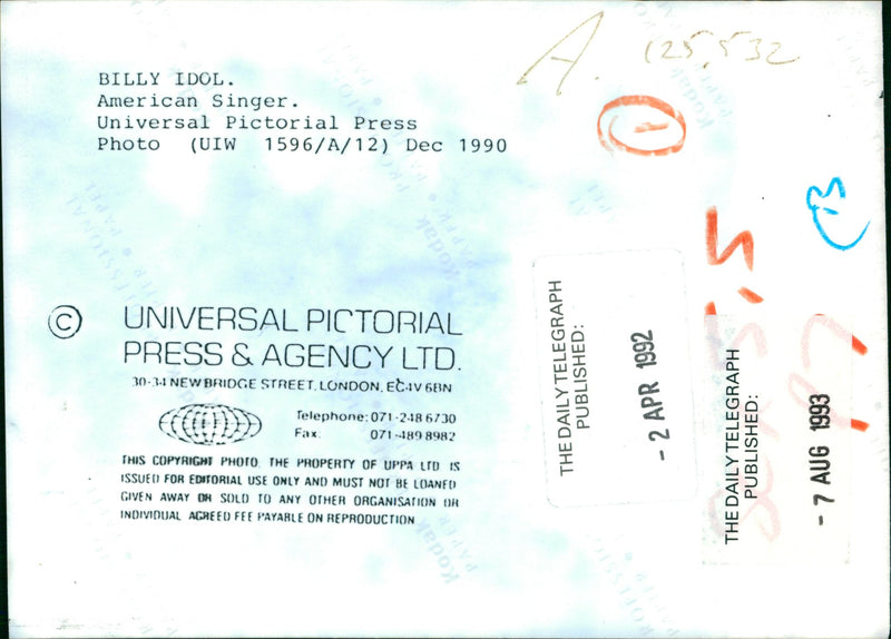 Billy Idol Musician. - Vintage Photograph