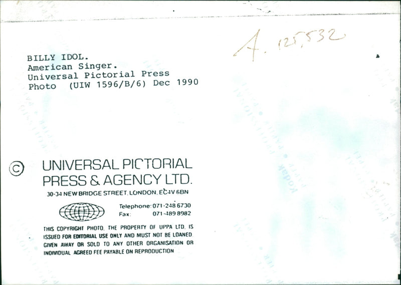 Billy Idol Musician. - Vintage Photograph