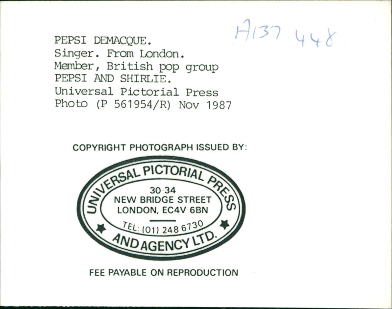 Pepsi DeMacque, singer of Pepsi & Shirlie - Vintage Photograph