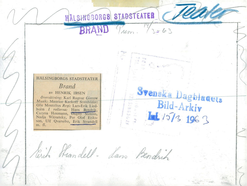 Erik Strandell och Hans Bendrik i "Brand" - Vintage Photograph